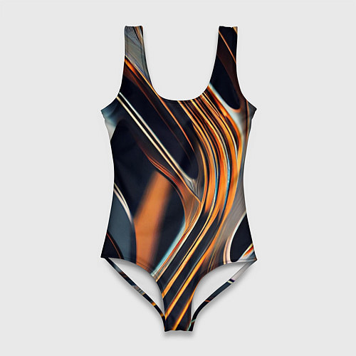 Женский купальник-боди Слияние красок оранжевого и чёрного абстракция / 3D-принт – фото 1