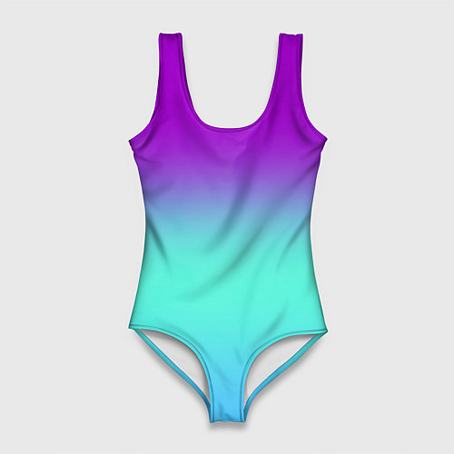 Женский купальник-боди Фиолетовый бирюзовый голубой неоновый градиент / 3D-принт – фото 1