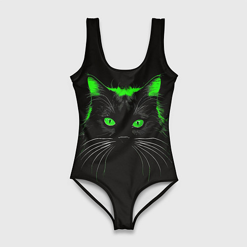 Женский купальник-боди Черный кот в зеленом свечении / 3D-принт – фото 1