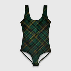 Женский купальник-боди Тёмно-зелёная диагональная клетка в шотландском ст