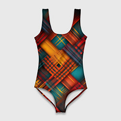 Женский купальник-боди Разноцветная клетка в шотландском стиле