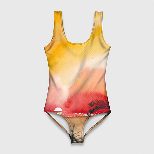 Женский купальник-боди Тропический закат акварель / 3D-принт – фото 1