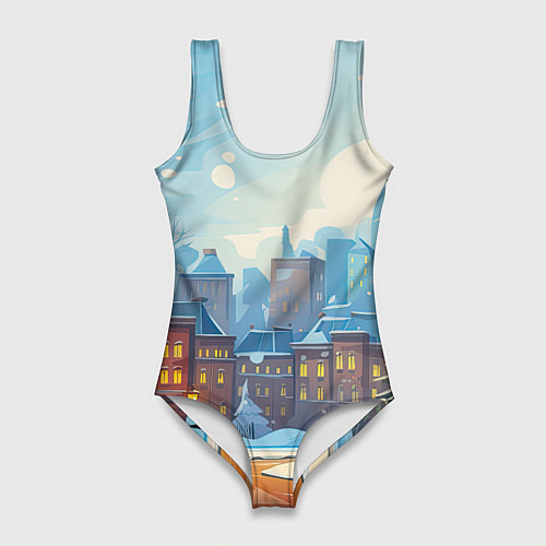 Женский купальник-боди Новогодний город / 3D-принт – фото 1