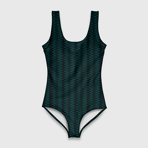 Женский купальник-боди Тёмно-зелёный полосатый / 3D-принт – фото 1