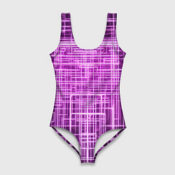 Купальник-боди 3D женский Фиолетовые неоновые полосы киберпанк, цвет: 3D-принт