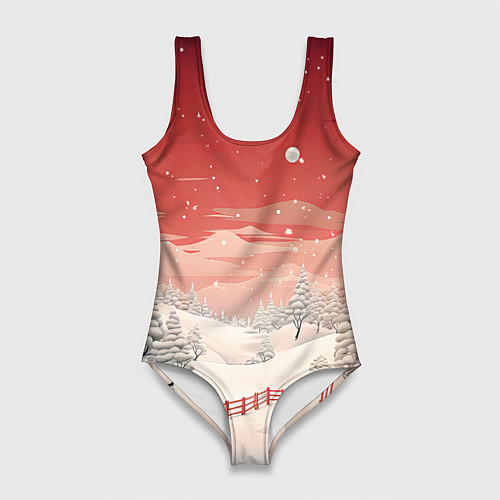 Женский купальник-боди Завораживающий зимний пейзаж / 3D-принт – фото 1
