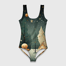 Купальник-боди 3D женский Снежный городок с горками, цвет: 3D-принт