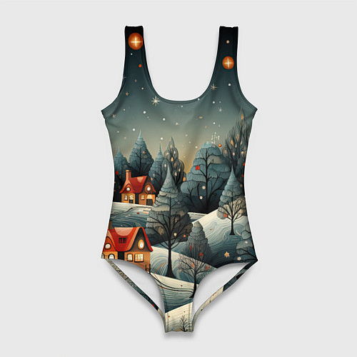 Женский купальник-боди Зимние развлечения на природе / 3D-принт – фото 1
