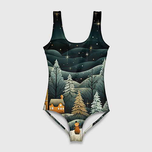 Женский купальник-боди Зима в городе ожидание праздника / 3D-принт – фото 1