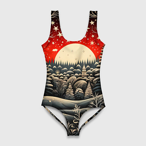 Женский купальник-боди Новогодняя сказка зимний рисунок / 3D-принт – фото 1