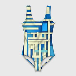 Купальник-боди 3D женский Полосы на синем фоне, цвет: 3D-принт