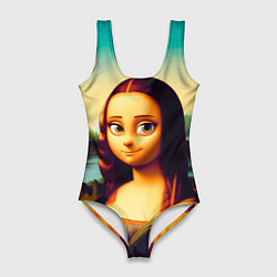 Женский купальник-боди Нейросеть - Мона Лиза в стиле Pixar