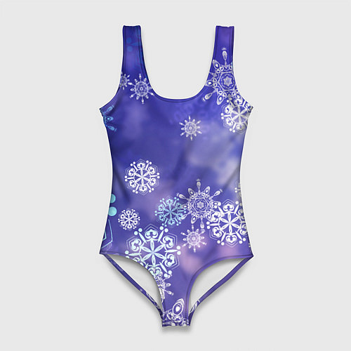 Женский купальник-боди Крупные снежинки на фиолетовом / 3D-принт – фото 1
