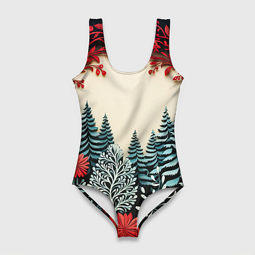 Женский купальник-боди Зимнее кружево / 3D-принт – фото 1