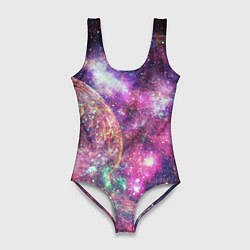Купальник-боди 3D женский Пурпурные космические туманности со звездами, цвет: 3D-принт