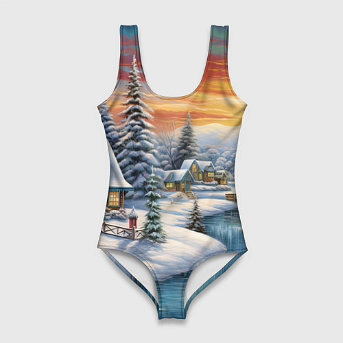 Женский купальник-боди Зимняя маленькая речка / 3D-принт – фото 1