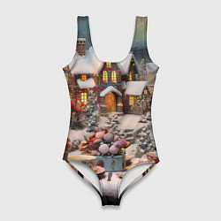 Женский купальник-боди Объемные новогодние домики