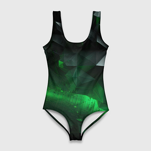 Женский купальник-боди Асимметрия зеленого узора / 3D-принт – фото 1