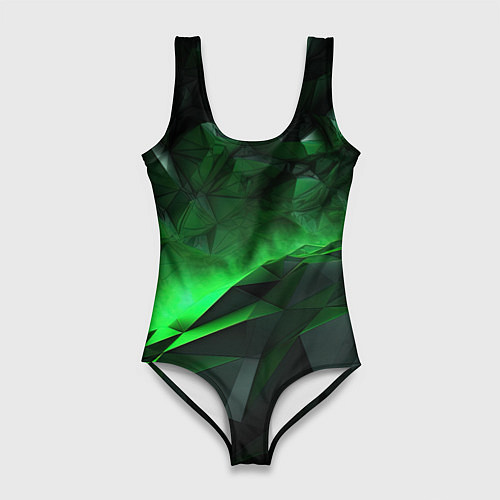 Женский купальник-боди Асимметричный узор зелени / 3D-принт – фото 1