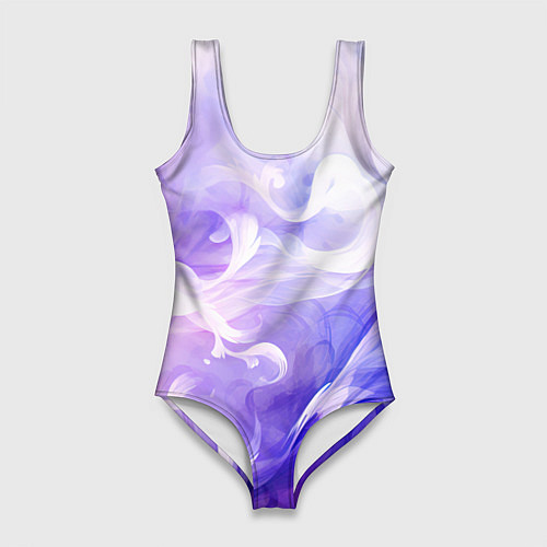 Женский купальник-боди Белые узоры на абстрактном фиолетовом фоне / 3D-принт – фото 1