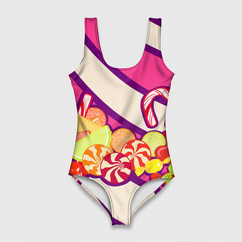 Женский купальник-боди Конфеты и полосы / 3D-принт – фото 1