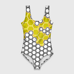 Женский купальник-боди Жёлтая энерго-броня из шестиугольников