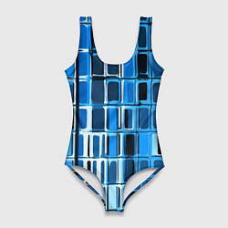Купальник-боди 3D женский Синие прямоугольники, цвет: 3D-принт