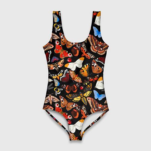 Женский купальник-боди Разноцветные тропические бабочки / 3D-принт – фото 1