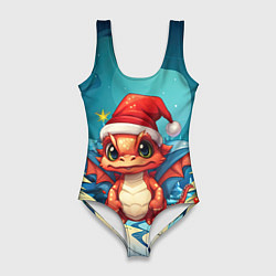 Купальник-боди 3D женский Маленький новогодний милый дракошка 2024, цвет: 3D-принт