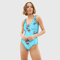 Купальник-боди 3D женский Новогодний леденец трость, цвет: 3D-принт — фото 2