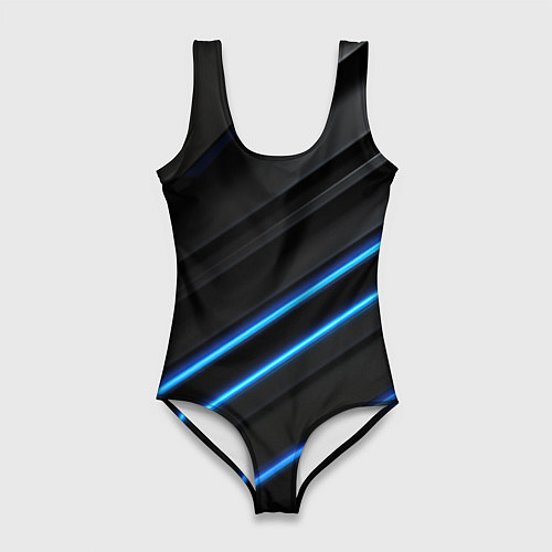 Женский купальник-боди Синие неоновые линии на черном / 3D-принт – фото 1