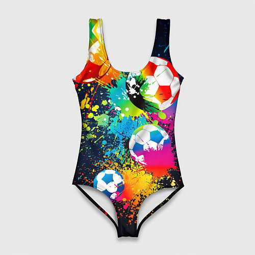 Женский купальник-боди Разноцветные футбольные мячи / 3D-принт – фото 1