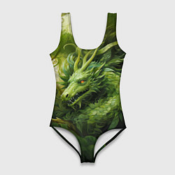 Купальник-боди 3D женский Зеленый травяной дракон, цвет: 3D-принт