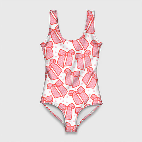 Женский купальник-боди Узор с розовыми бантами в горошек / 3D-принт – фото 1