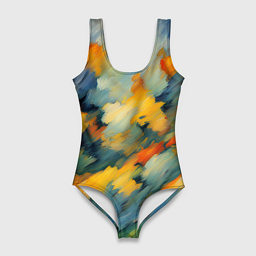 Женский купальник-боди Жёлтые и синие мазки / 3D-принт – фото 1