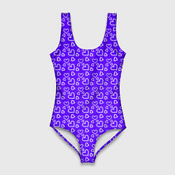 Купальник-боди 3D женский Паттерн маленькие сердечки фиолетовый, цвет: 3D-принт