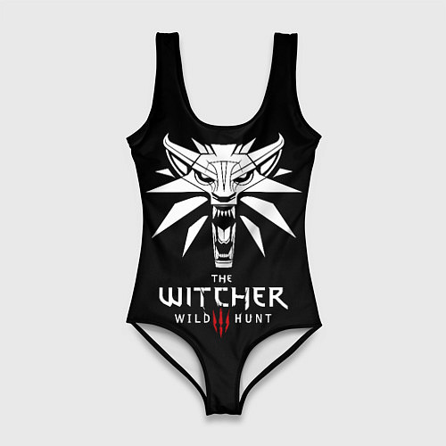 Женский купальник-боди The Witcher белое лого гейм / 3D-принт – фото 1
