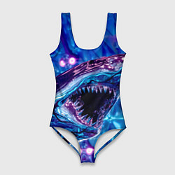 Купальник-боди 3D женский Фиолетовая акула, цвет: 3D-принт