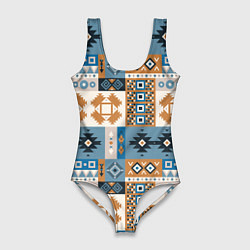 Купальник-боди 3D женский Этнический мозаичный геометрический паттерн, цвет: 3D-принт
