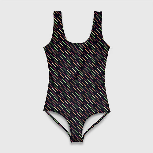 Женский купальник-боди Цветные полосочки паттерн чёрный / 3D-принт – фото 1