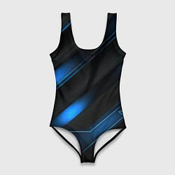 Купальник-боди 3D женский Синий неоновый яркий свет на черном абстрактном фо, цвет: 3D-принт