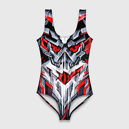Женский купальник-боди Улыбающийся череп красный / 3D-принт – фото 1