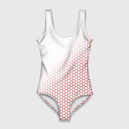 Женский купальник-боди Красно-белый соты / 3D-принт – фото 1