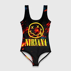 Купальник-боди 3D женский Nirvana rock огненное лого лава, цвет: 3D-принт