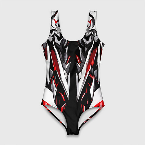 Женский купальник-боди Белый и красный металл / 3D-принт – фото 1