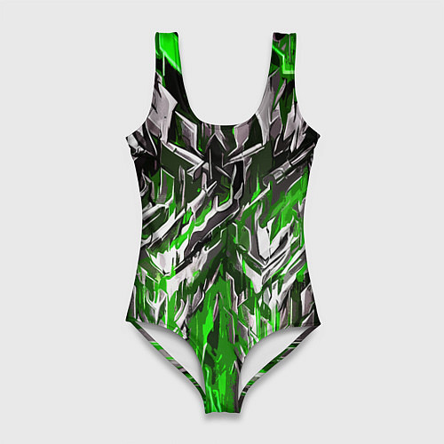 Женский купальник-боди Острый металл зелёный / 3D-принт – фото 1