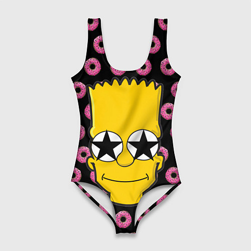 Женский купальник-боди Барт Симпсон на фоне пончиков / 3D-принт – фото 1