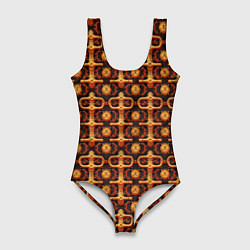 Женский купальник-боди Оранжевый деревянный абстрактный паттерн