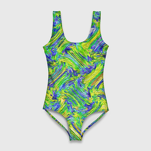 Женский купальник-боди Абстрактная зеленая вязка / 3D-принт – фото 1