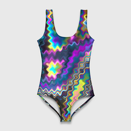 Женский купальник-боди Неоновая волнистая рябь / 3D-принт – фото 1